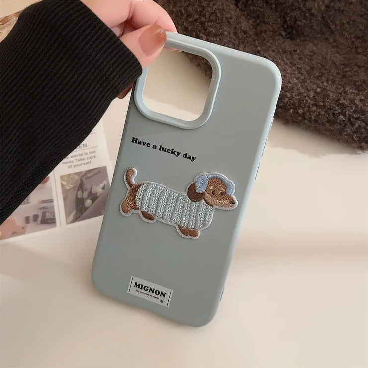 Cute Puppy Embroidery iPhone Case
