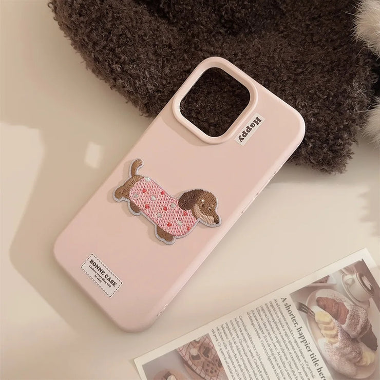 Cute Puppy Embroidery iPhone Case