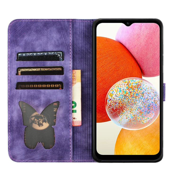 iPhone 15/14/13 Flip Leather Wallet Case – Cat & Butterfly