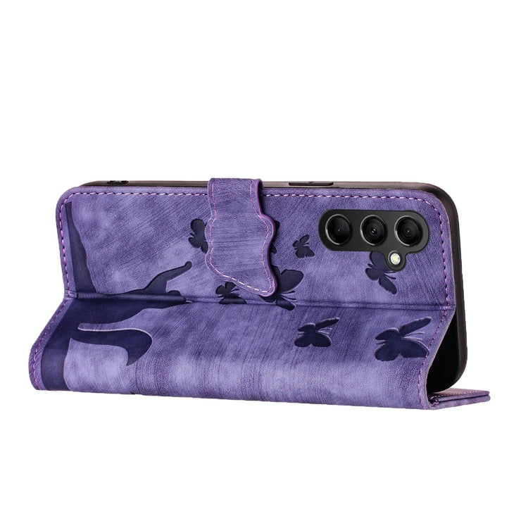 iPhone 15/14/13 Flip Leather Wallet Case – Cat & Butterfly