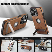iPhone 11–16 Pro Max Leather Kickstand Case