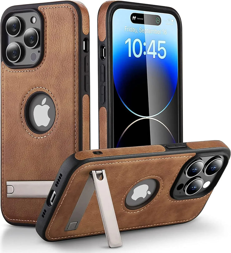 iPhone 11–16 Pro Max Leather Kickstand Case