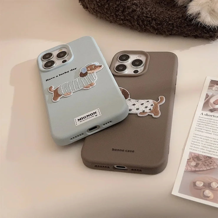 Cute Puppy Embroidery iPhone Case