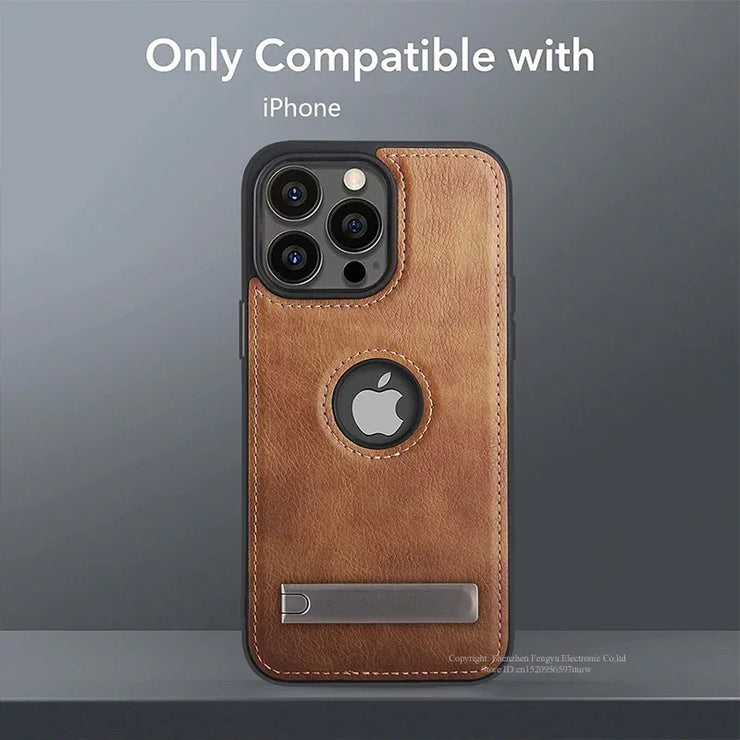 iPhone 11–16 Pro Max Leather Kickstand Case