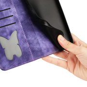 iPhone 15/14/13 Flip Leather Wallet Case – Cat & Butterfly