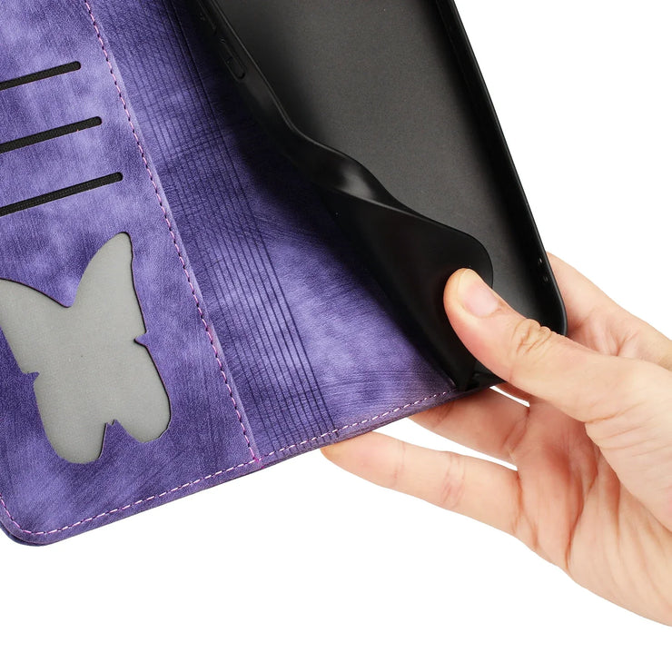 iPhone 15/14/13 Flip Leather Wallet Case – Cat & Butterfly