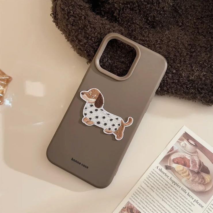 Cute Puppy Embroidery iPhone Case