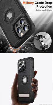 iPhone 11–16 Pro Max Leather Kickstand Case
