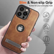 iPhone 11–16 Pro Max Leather Kickstand Case