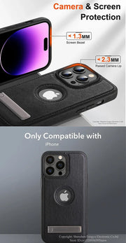 iPhone 11–16 Pro Max Leather Kickstand Case