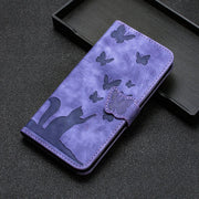 iPhone 15/14/13 Flip Leather Wallet Case – Cat & Butterfly
