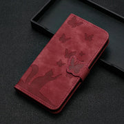 iPhone 15/14/13 Flip Leather Wallet Case – Cat & Butterfly