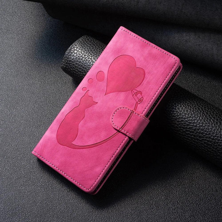 iPhone 15/14/13 Flip Leather Wallet Case – Cat & Butterfly