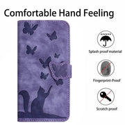 iPhone 15/14/13 Flip Leather Wallet Case – Cat & Butterfly